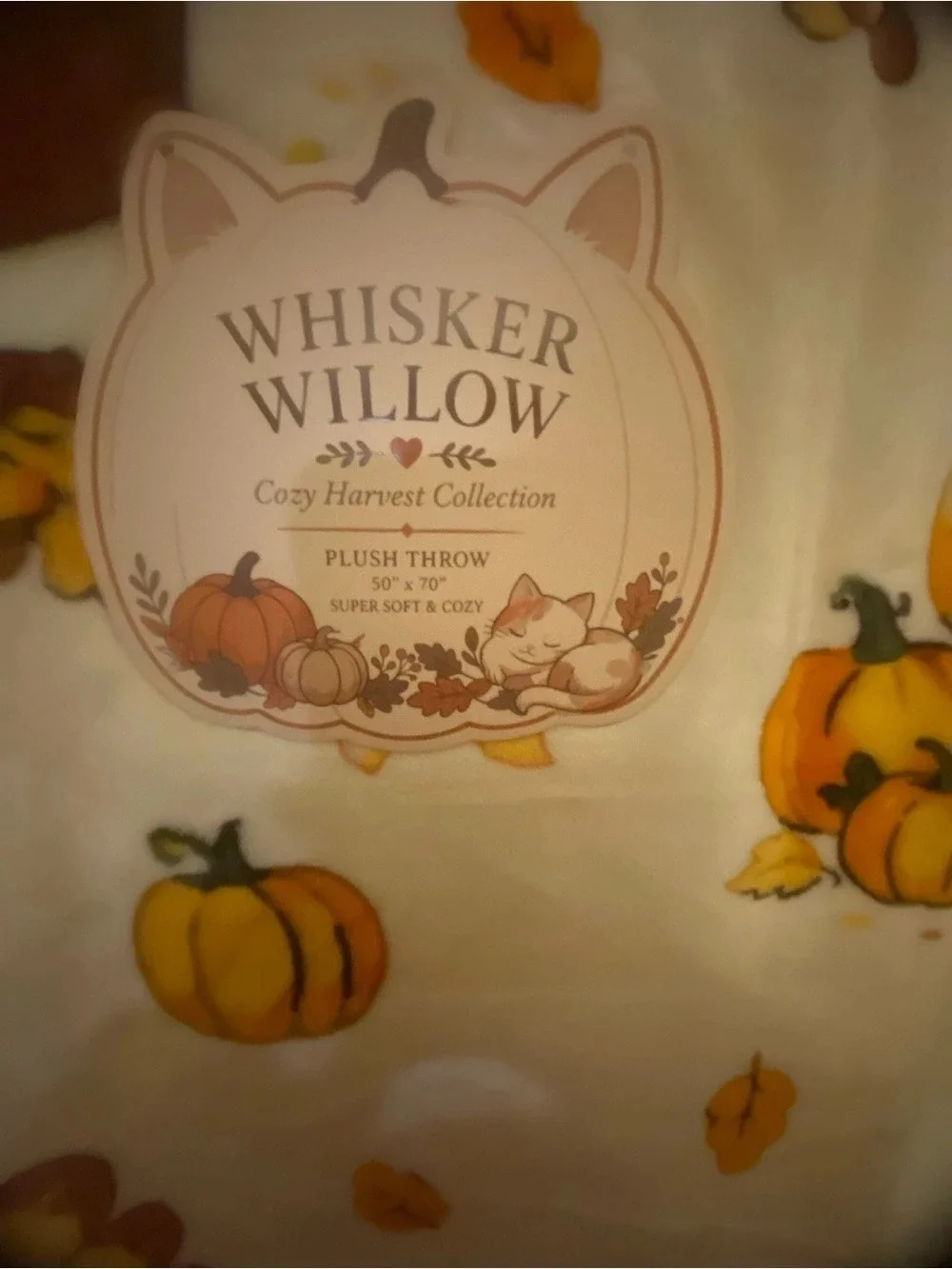 Whisker Willow Cozy Harvest Collection Plush Throw Cream & Orange Like New